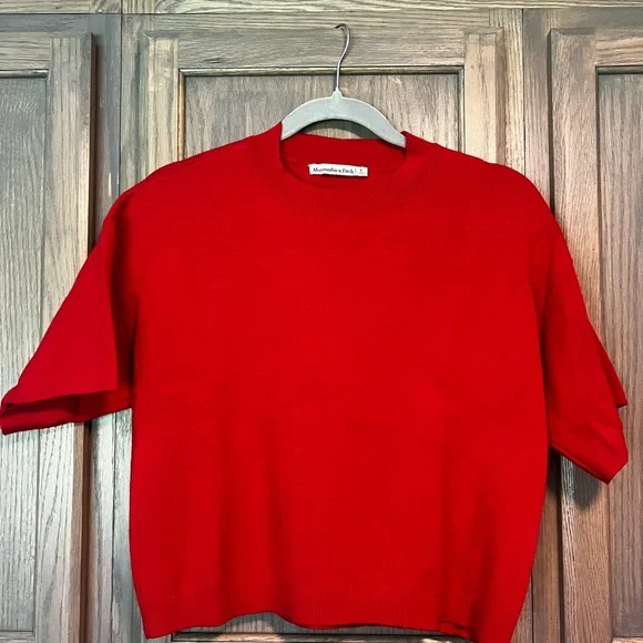 Abercrombie & Fitch Red Crewneck Sweater Tee - Picture 1 of 3